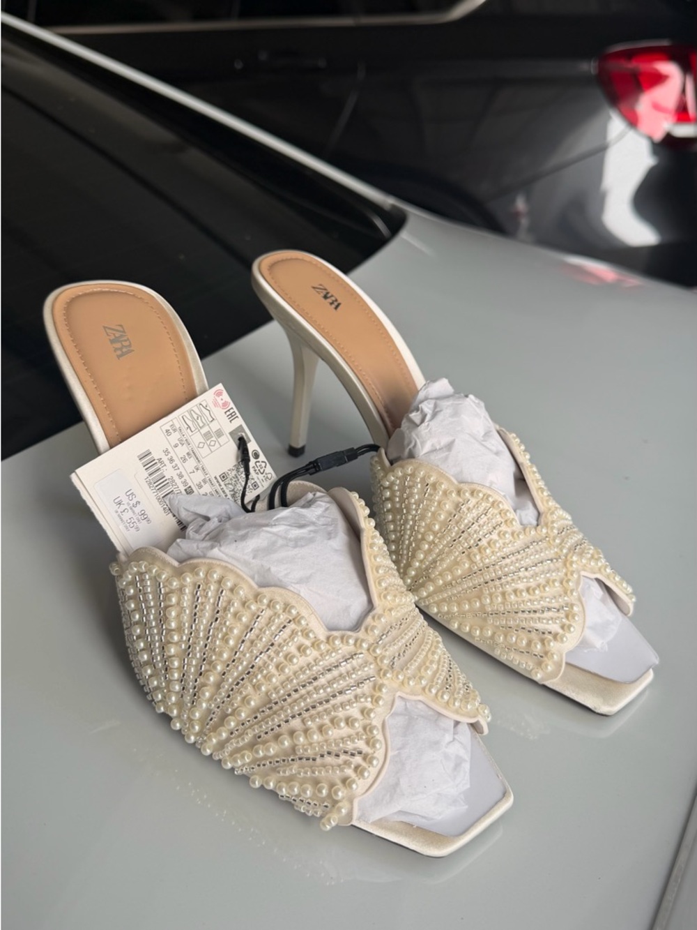 VIRAL 🤍 SOLD OUT! Zara Backless Pearl Heeled Sandals